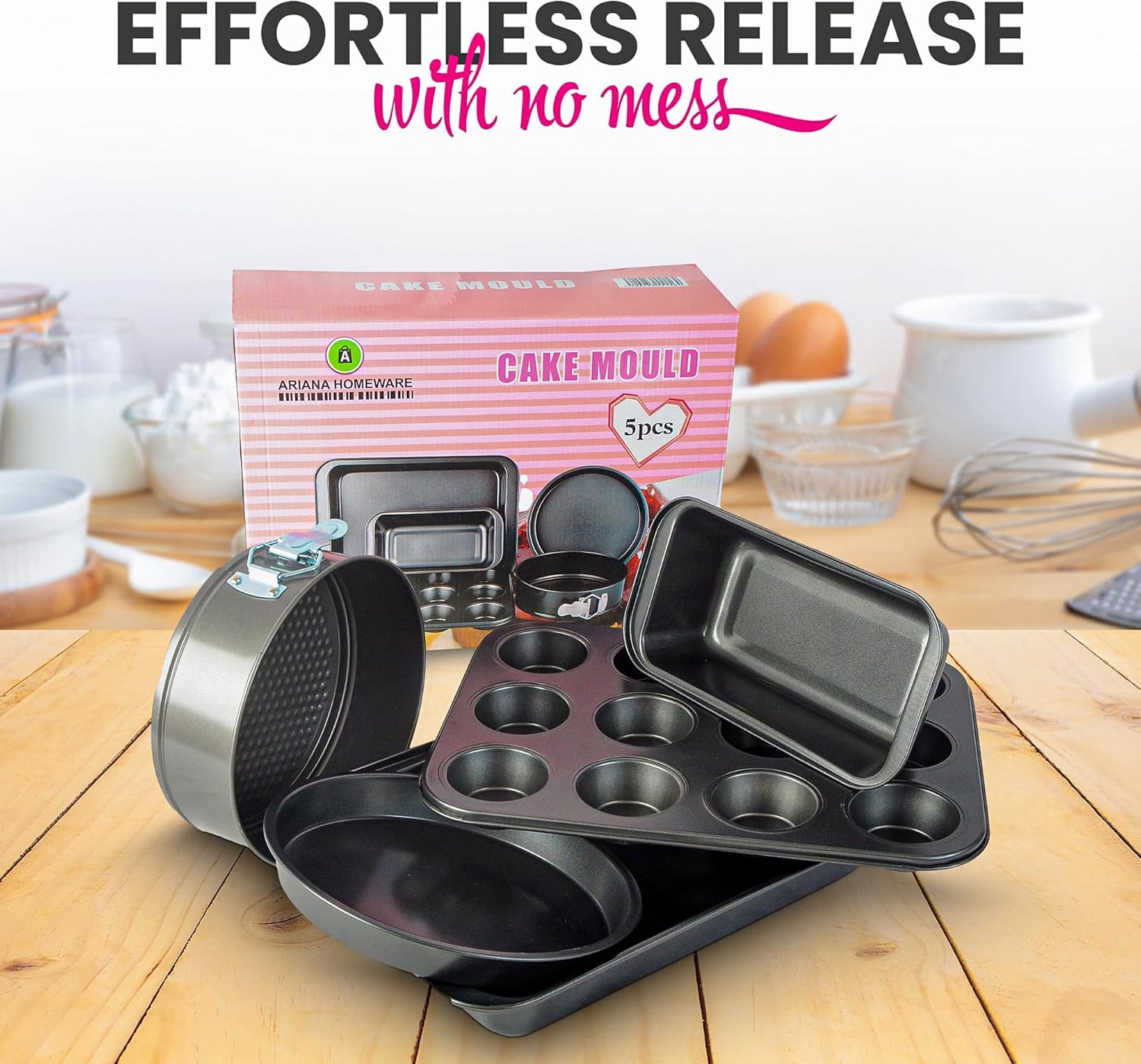 Ariana Homeware® 5-Piece Bakeware Set Baking Equipment- with Muffin Tray, Oven Tray, Cake Pan, Loaf Pan & Spring Form Cake Tin